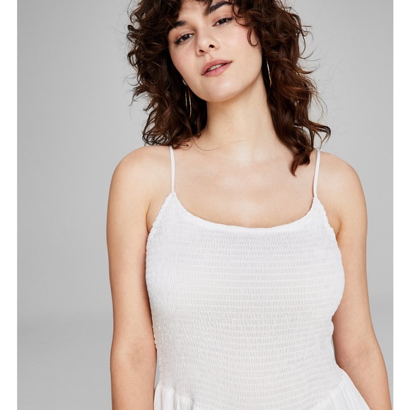 ✨ And Now This dropped waist sleeveless smocked Maxi White Dress New - Picture 3 of 8